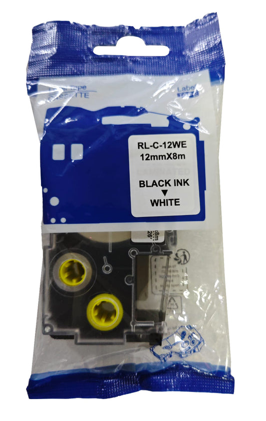 EZ-Label XR-12WE1 Label Tape (12mm x 8m, Black on White) Compatible with Casio Label Printers