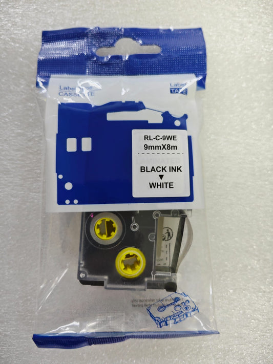 EZ-9WE1 Label Tape (9mm x 8m, Black on White) Compatible with Casio Label Printers