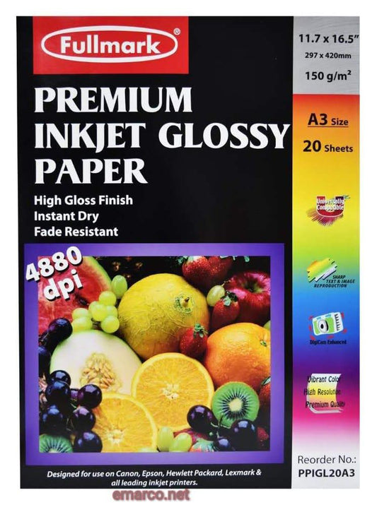 A3 Glossy Photo Paper, 20 Sheets for Inkjet Printers